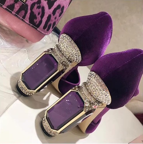 Mujeres Estrás Tacones Altos Mary Jane Zapatos Correa al Tobillo Terciopelo Baile de graduación Sandalias Bomba - Imagen 15 de 17