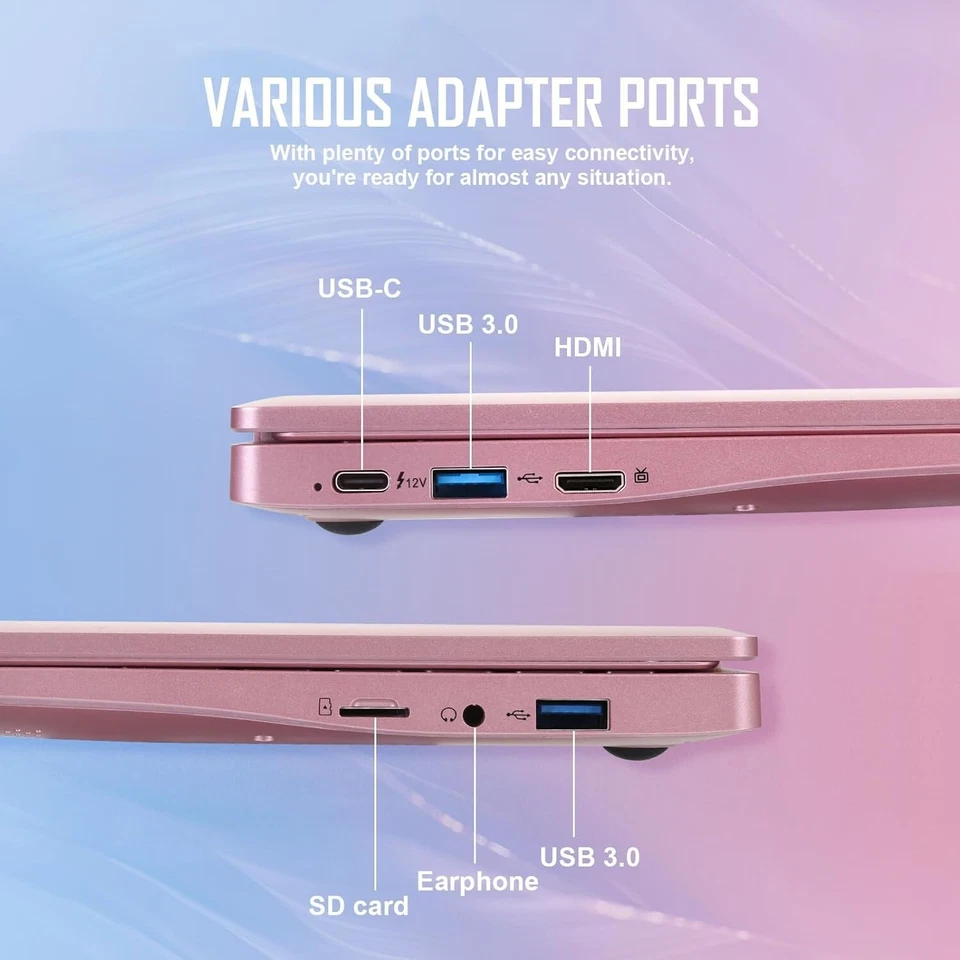 Windows 11 Laptop 10in Quad Core Notebook 8GB+128GB With Bluetooth WiFi Pink - Image 4 of 4