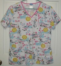 Disney Women's Frozen Olaf Short Sleeve Nursing Medical Scrub Top Size S