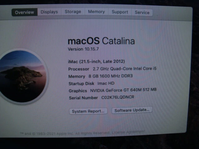 Apple Imac 21.5inch Intel i5 2.7GHz,8GB,1TB Catalina Complete Good