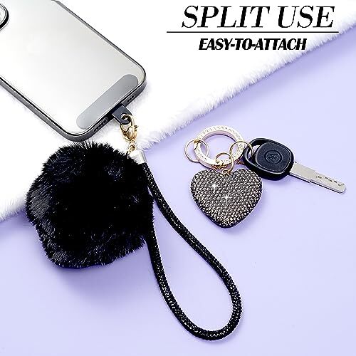 Lindos Llaveros Corazón para Mujer, Bling Llavero Accesorios Chica Negro - Imagen 6 de 7