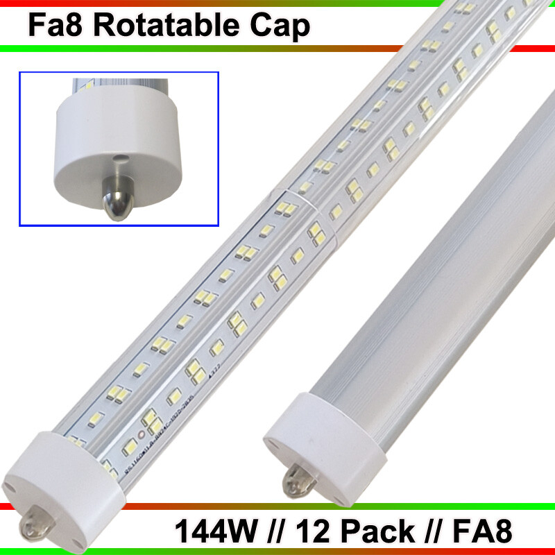 T8 8FT FA8 Single Pin LED Tube Bulbs 144W 8-Foot Shop Light 12-Pack