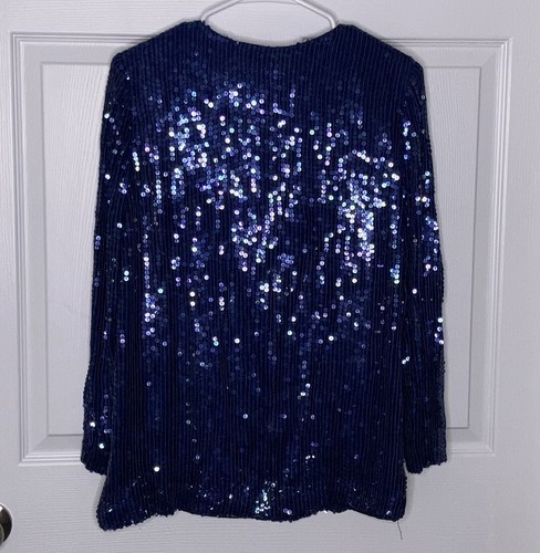 Vintage Jeanette Kastenberg St. Martin blau Perlen Pailletten Top Bluse Gr. M 1985 - Bild 2 von 3