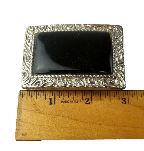 Hebilla de cinturón decorativa de metal con azulejo de porcelana negro tono plateado - Imagen 3 de 3