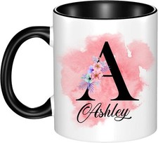 Personalised Name and Initial Coloured Inside & Handle Mug Coffee Cup Gift