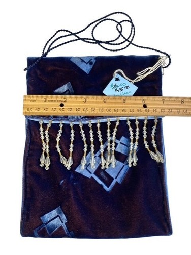 Boutique Handmade Blue Velvet Evening Purse with Crystal Dangled Flap 9'x7" NEW - Picture 9 of 10