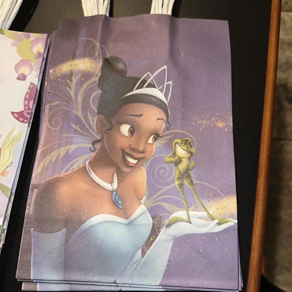 16 бумажных подарочных пакетов для вечеринок принцесса и лягушка с папиросной бумагой - Изображение 3 из 4