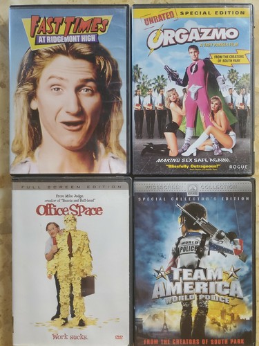 Comedy DVD Lot - 4 Titles - Fast Times, Orgazmo, Office Space, Team America
