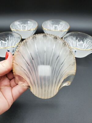 クラスティ　Frosted KrustyO's Vintage Toyo Glass Shell 3D Etched Gilded Clear Frosted 5 pc