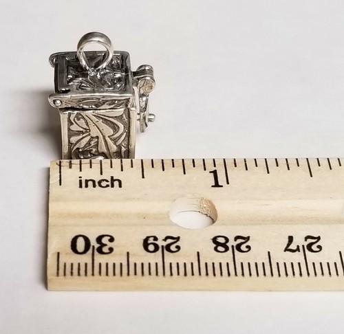 Ornate Sterling Silver Pill Prayer Box Charm Pendant 24" Italian Chain Necklace - Picture 8 of 10