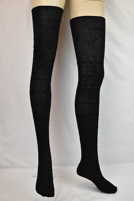 MIU MIU PRADA BLACK WOOL OVER THE KNEE BOOT SOCKS LONG STOKINGS 3 L ITALY $725