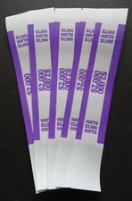 5 - Violet $2,000 Cash Money Self-Sealing Straps Currency Bands 