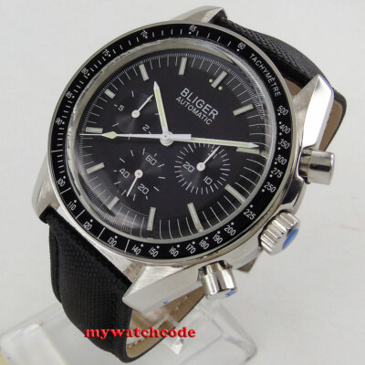 40mm bliger black dial week indicator multifunction automatic mens watch P124B