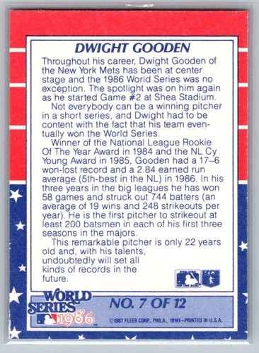 Fleer World Series 1987 Dwight Gooden #7 - Imagen 2 de 2