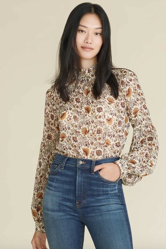 Gr. 12 Veronica Beard Arlene Bluse Multi Langarm Oberteil SEIDE neu mit Etikett $ 395 - Bild 2 von 10