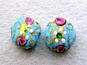 ANTIQUE RARE COLOR OF BLUE TABULAR  WEDDING CAKE GLASS TRADE BEADS W/ NICE DECOR