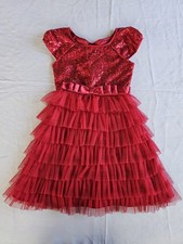 Jona Michelle Girls Red Formal Sequin Layered Tulle Fancy Party Dress Size 7