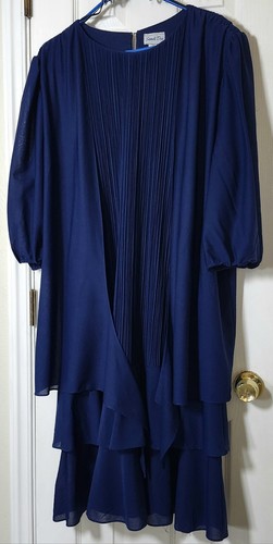 Abito donna Sandi Dee vintage manica 3/4 strati blu navy taglia 22W made in USA - Foto 2 di 7
