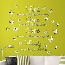 3D Acrylic Mirror Wall Decor Stickers Removable Butterfly Mirror Wall Silver