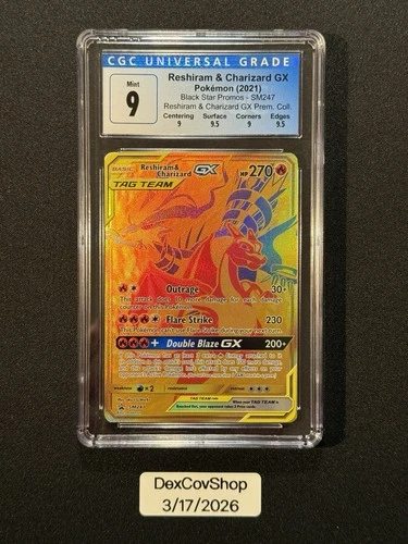 Reshiram & Charizard GX SM247 Full Art Black Star Promo CGC 9 MINT Pokemon TCG