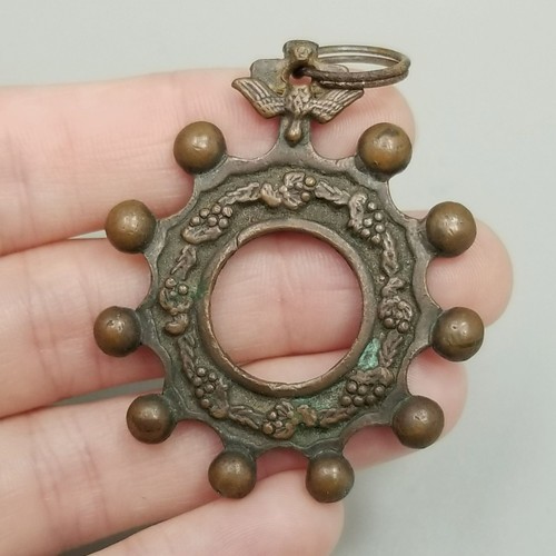 Anello Preghiera Rosario Vintage Misura Dito Tasca Croce Colomba Tono Bronzo Marrone