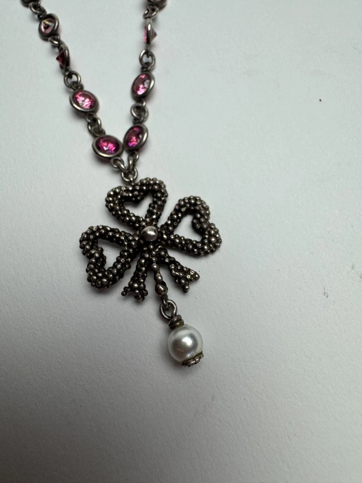 Auténtico collar colgante de plata de ley con arco de perlas y cristal rosa Gucci Foto 4 de 4