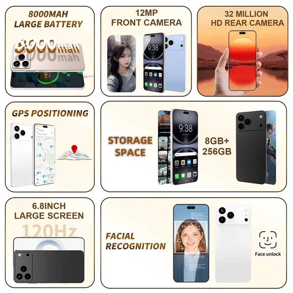 i17 Pro max Smartphone 6.8" HD Factory Unlocked Android 8+256GB 7800mAh Dual SIM - Image 3 of 4