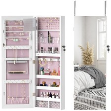 HOMCOM Door Hanging or Wall Mounted Jewellery Cabinet w/ Mirror Pink Lining