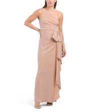 NWT Adrianna Papell One Shoulder Gown Metallic Pink Dress Bow Cascade Sz 8 199