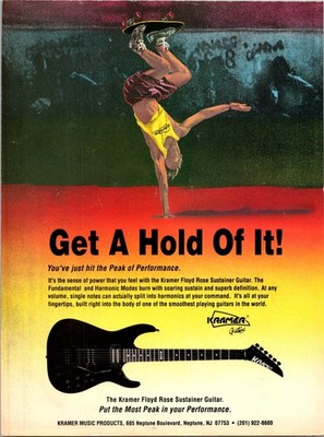 1989   Kramer Floyd Rose Skater Handplant Print Ad   1980's Guitar FA-19