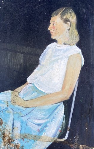 Vintage Oil Painting Portrait Woman Creepy Miserable House Clearance Find Signed