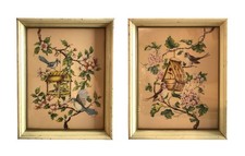 Two Vtg William J Whiteside Bluebird Prints Framed Mid Century Shabby Chic Decor