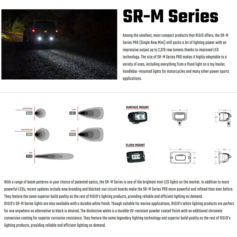 Rigid 912313 SR-M Series PRO Driving White Rectangle LED Single Light Kit Black - Image 4 of 4