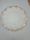 Vtg Anchor Hocking Fire King Milk Glass Gold Rim Egg Dish Plate 10”