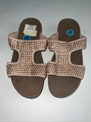 Fitflop Womens Rokkit Slide Mauve Rhinestone Bling Size 10