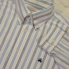 Brooks Brothers Men's Shirt Sz L Logo Stretch Striped Blue White Traditional