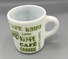 Vtg Milk Glass Green Cafe Mug Coffee Languages Saying Kaffe