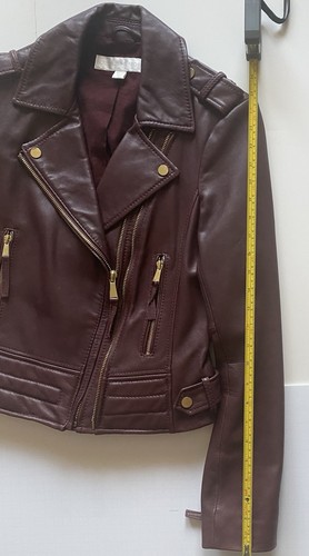 Boston Proper Burgundy Genuine Leather Moto Biker Jacket Women XS Gold Hardware - Picture 6 of 11