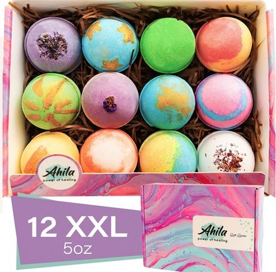 Ahila power of healing 12 XXL Bubbly Organic Bath Bombs Gift Set for Women Me...