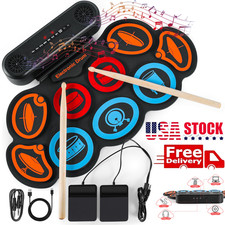 Electronic Drum Set 9 Pads Drum Practice Pad Kit Roll-Up Electric Drum Set