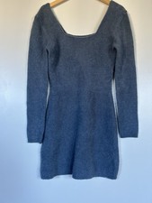 Zara steel blue  Knit Sweater Dress Short Square Neck Long Sleeve Size M