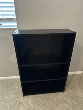 Black 3-Shelf Freestanding Bookcase Particle Board Matte Finish Modern Style