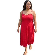 The Drop Women Red Viscose Spaghetti Strap Smocked Midi Dress Plus Size 3X NEW