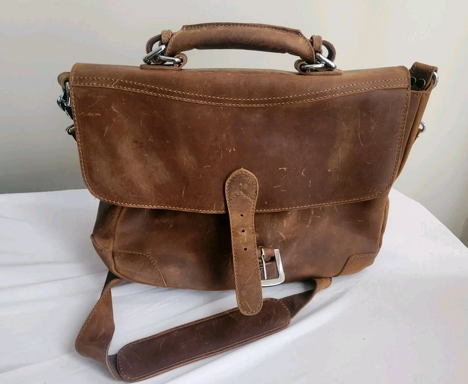 Vagabond Traveler  Leather Briefcase  detachable strap Computer Office Travel - Image 2 of 4