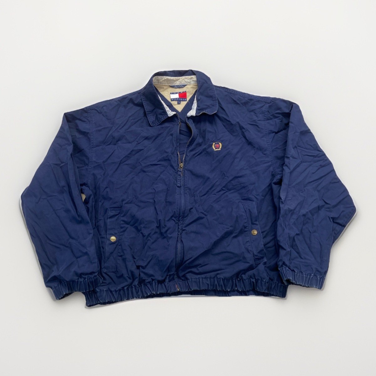 Vintage Tommy Hilfiger Jacket Mens L Blue Cotton Harrington Crest 