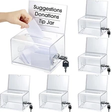 6 Pcs Acrylic Donation Box with Lock and Sign Holder Clear Ballot Donation Bo...