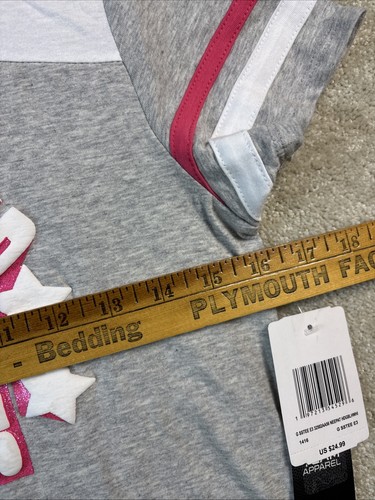 New England Patriots New Era T Shirt Girls Sz 14/16 Pink Grey NFL Sparkles NEW - Picture 7 of 7