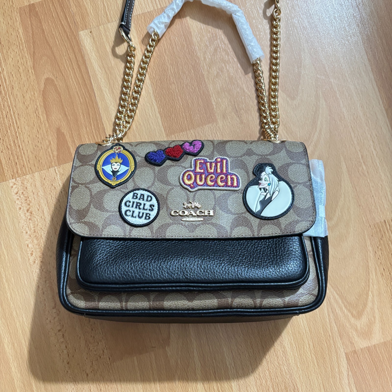 NWT Disney x Coach Klare Crossbody 25 Signature Canvas Bag w/ Patches