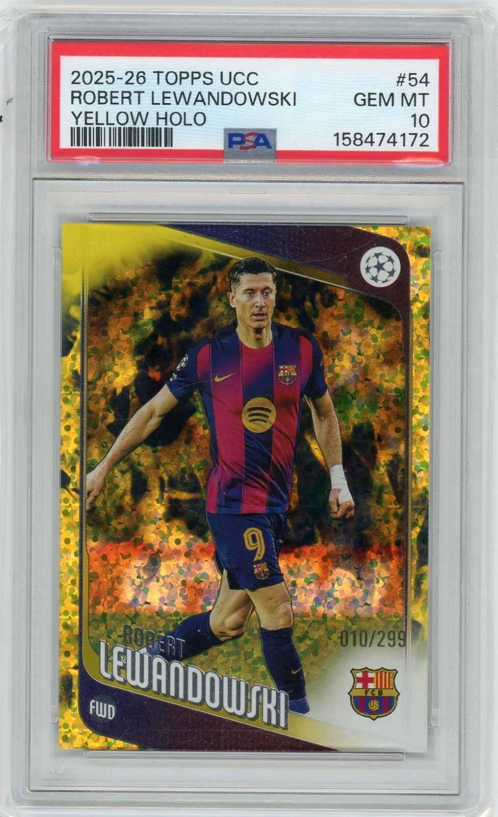 2025-26 Topps UCC ROBERT LEWANDOWSKI Yellow Holo /299 - PSA 10