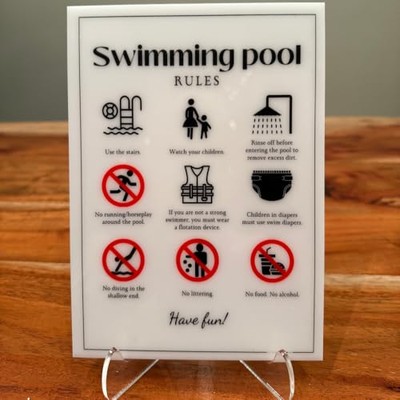Swimming Pool Rules - Vacation Rental House Rules Signs, 5x7 inch Design 30